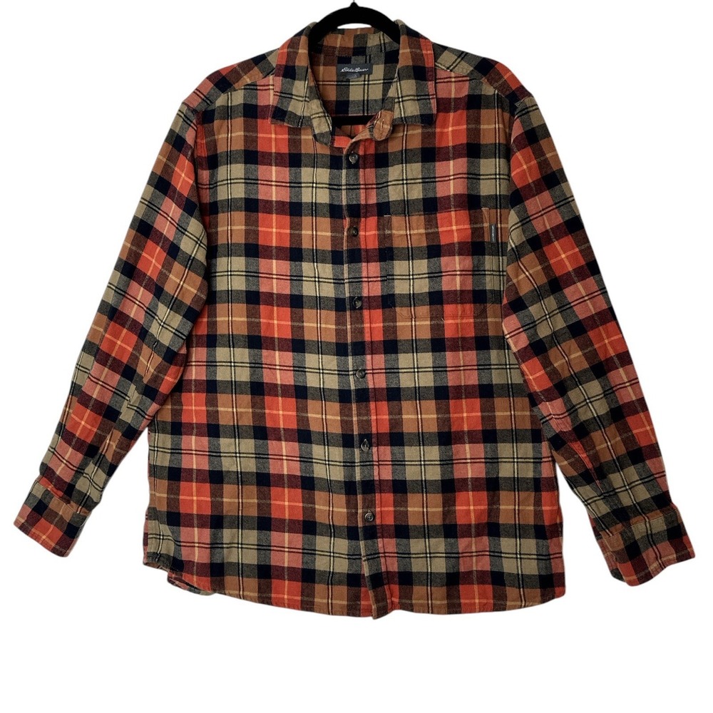 Eddie Bauer Flannel Shirt Mens XL Button Up Harvest Plaid Work Outdoor Farm‎